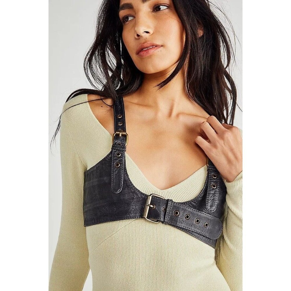 IMPERFECT FREE PEOPLE REBEL LEATHER HARNESS BLACK READ DESC